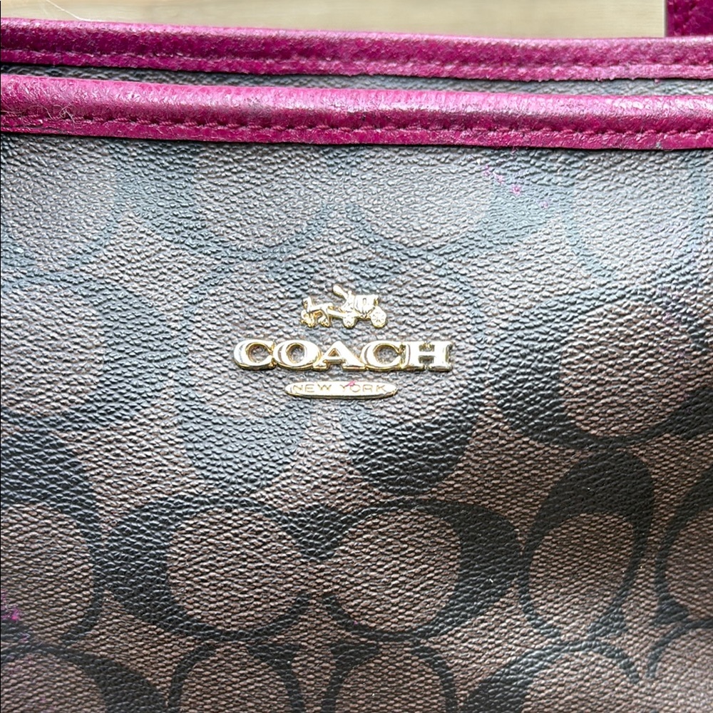 Coach Brown and Pink Monogram Tote with Silver Hardware - Picture 2 of 6